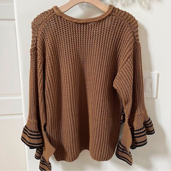 3.1 PHILLIP LIM Cascading Ruffle Open Net Stitch Sweater in Brown M - Picture 5 of 10
